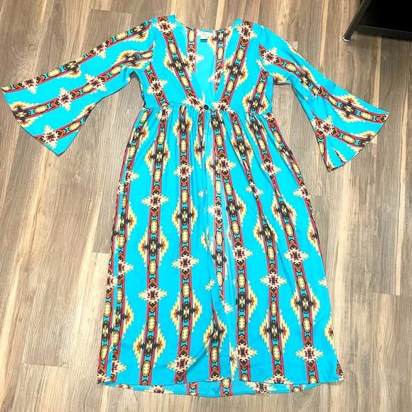 Turquoise Haven Tops - Turquoise Haven Western Aztec Duster‎ Kimono